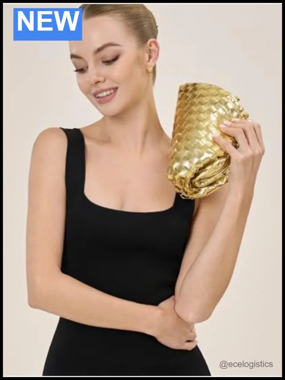 Woven Faux Leather Clutch Purse with Detachable Chain Strap